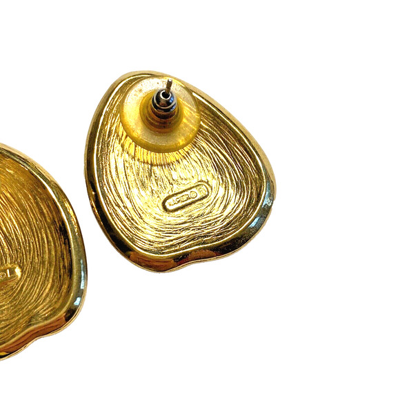 Vintage 80’s Napier Pierced Earrings Mod Chunky Goldtone & Red Enamel Swirl Art - Picture 4 of 6